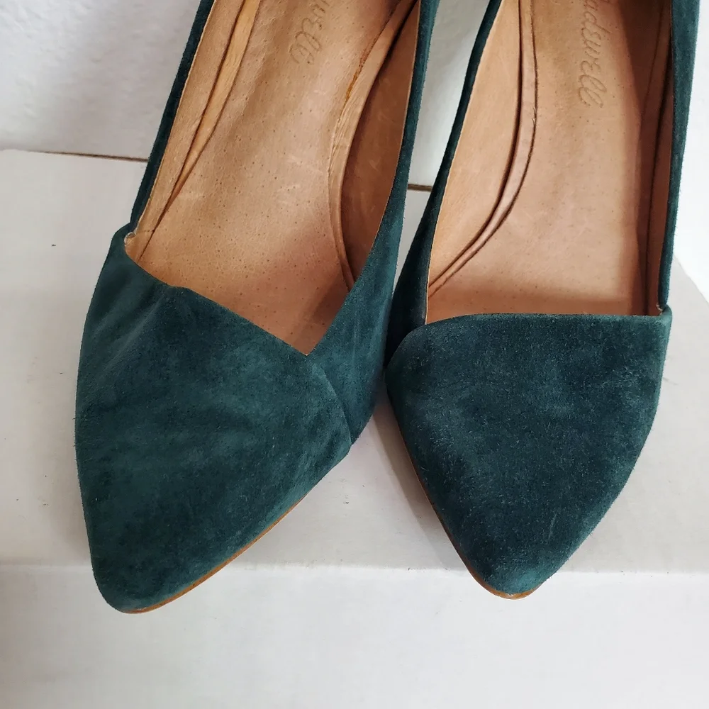 Madewell The Mira Suede Leather Pointed Toe Heel Pumps Shoes 6 1/2 Green Hunter - Picture 7 of 16